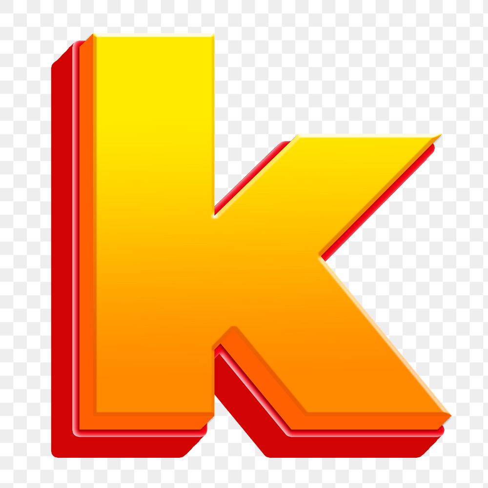 Letter k png 3D yellow layer font, transparent background