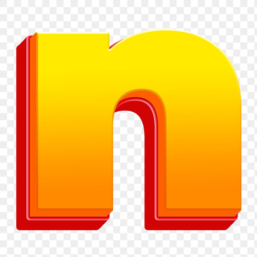 Letter n png 3D yellow layer font, transparent background