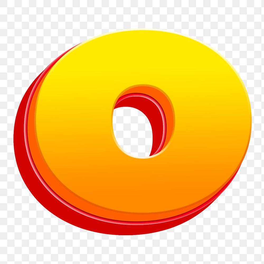 Letter o png 3D yellow layer font, transparent background