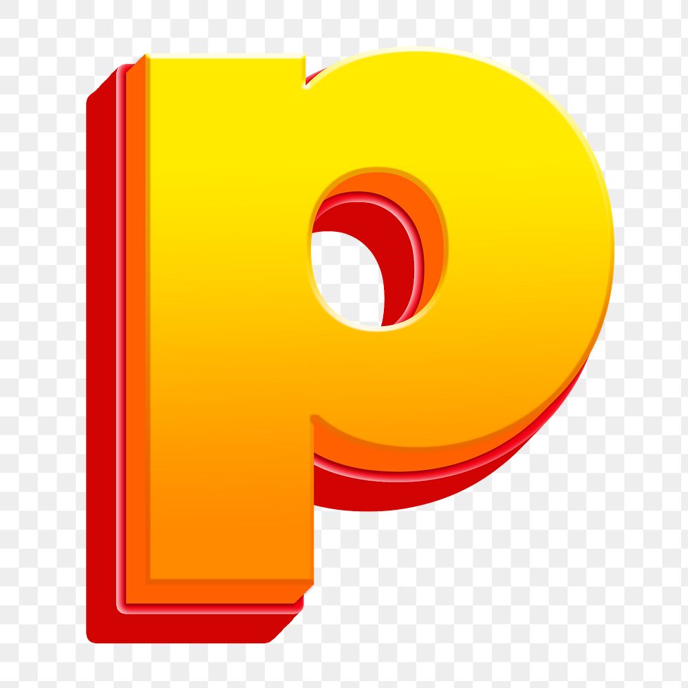 Letter p png 3D yellow layer font, transparent background