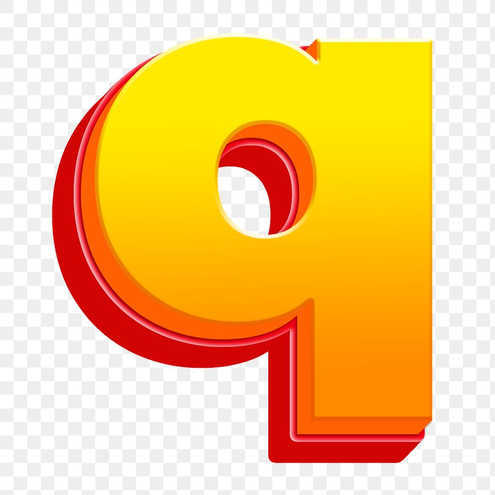 Letter q png 3D yellow layer font, transparent background