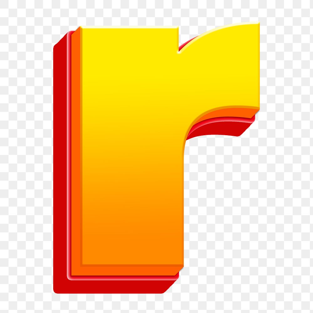 Letter r png 3D yellow layer font, transparent background