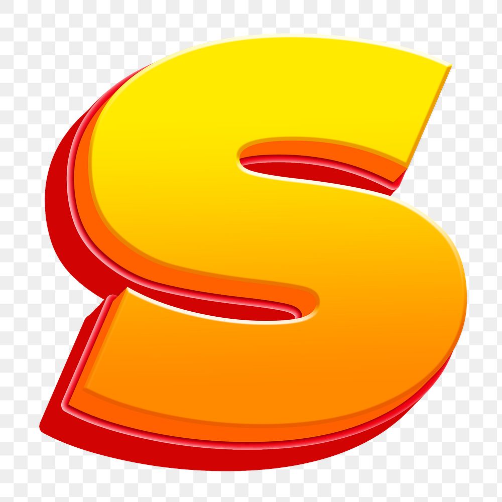 Letter s png 3D yellow layer font, transparent background