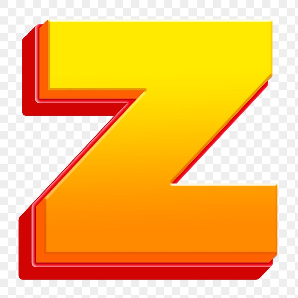 Letter z png 3D yellow layer font, transparent background