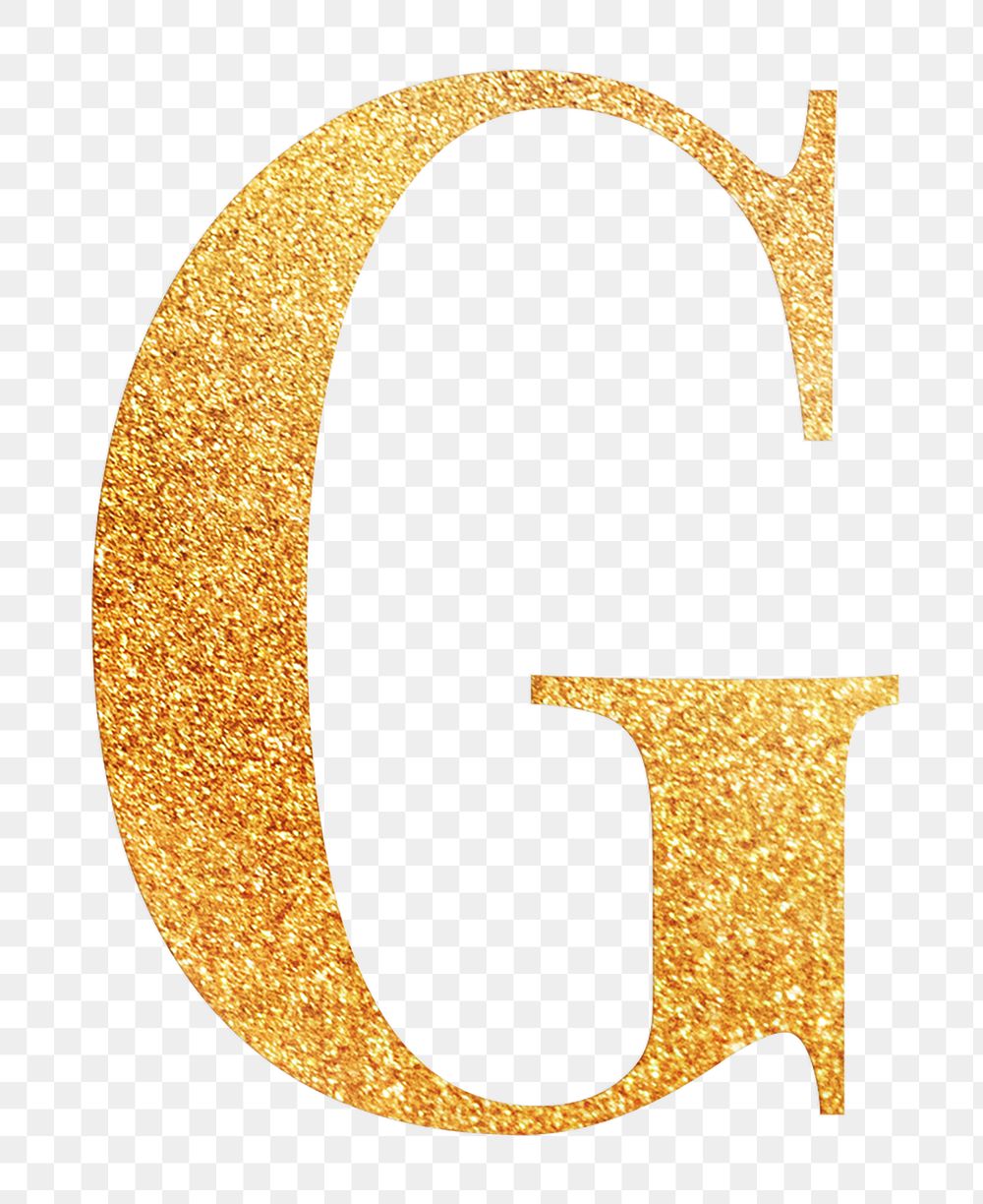 Letter g png gold foil alphabet, transparent background