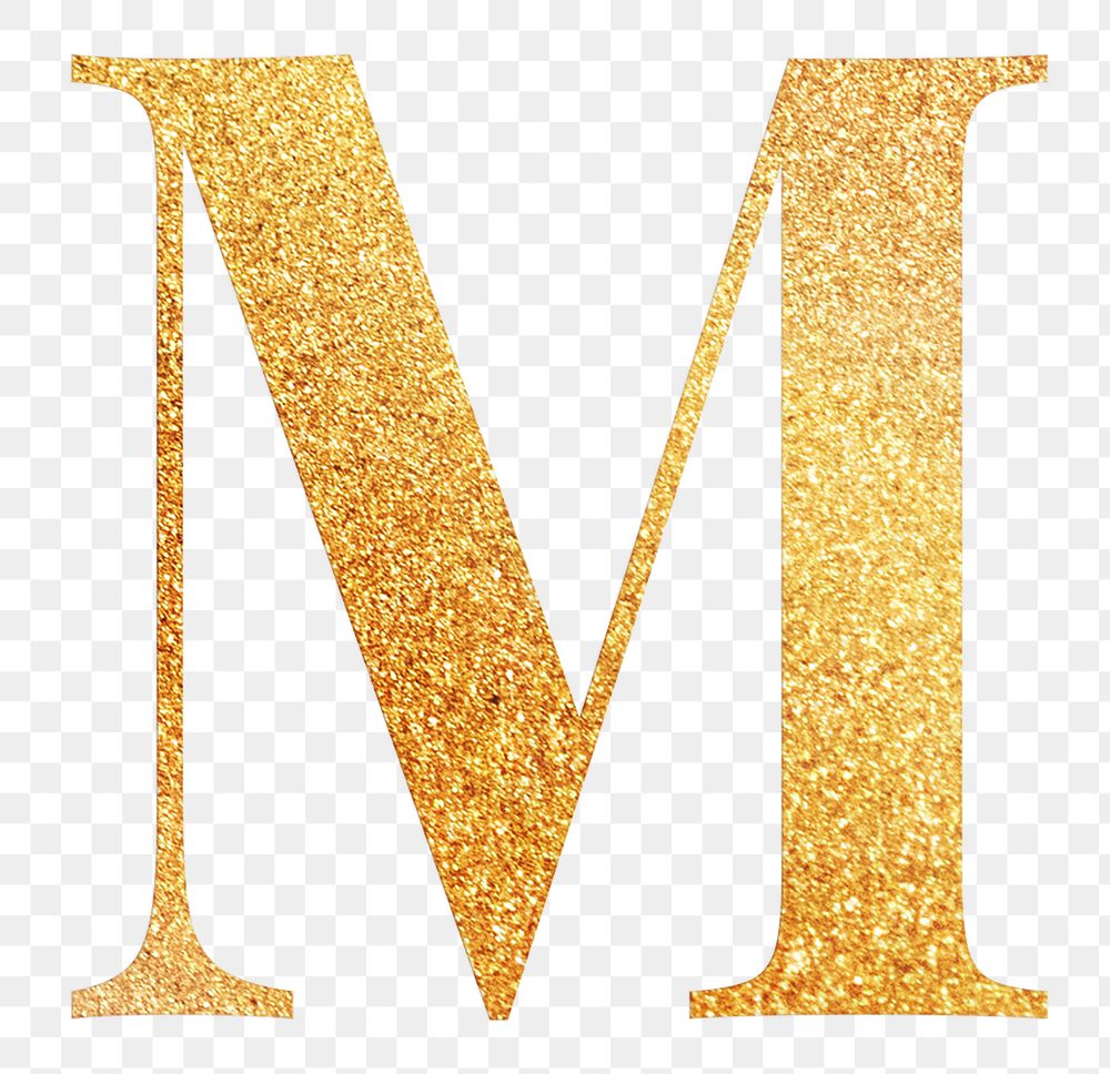 Letter m png gold foil alphabet, transparent background