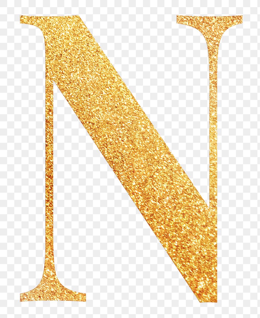 Letter n png gold foil alphabet, transparent background