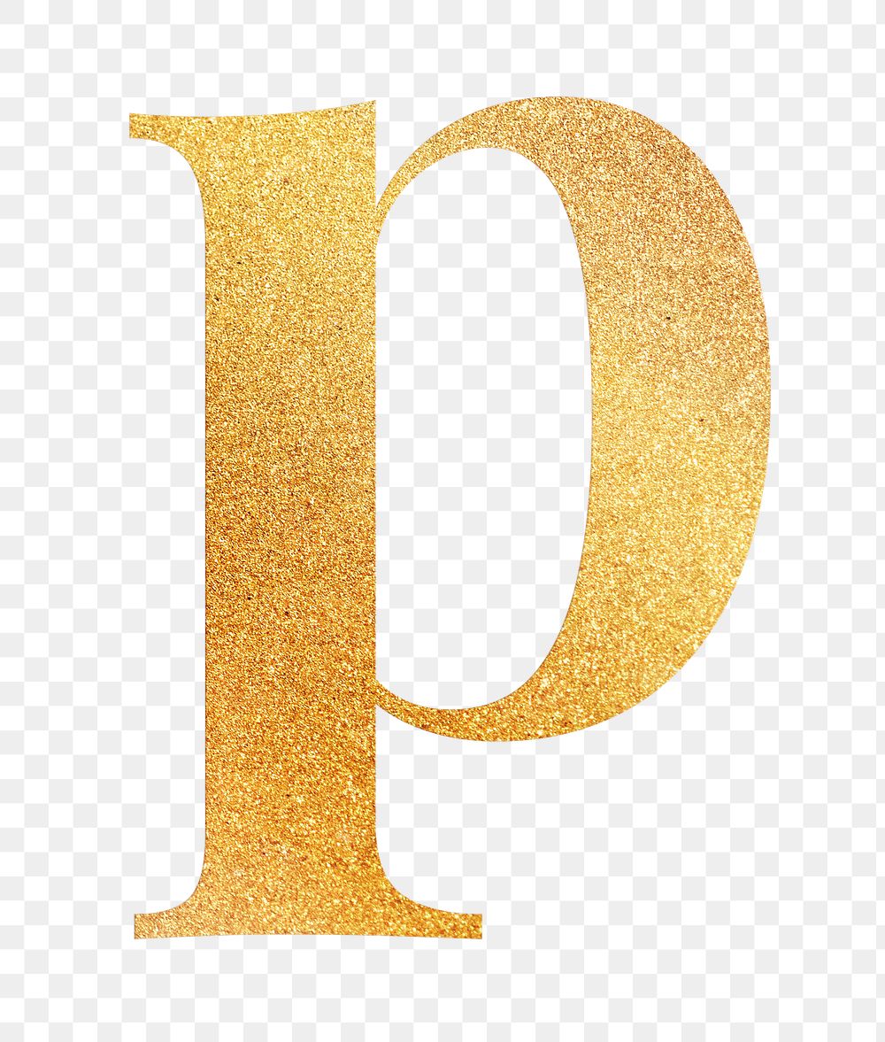 Letter p png gold foil alphabet, transparent background