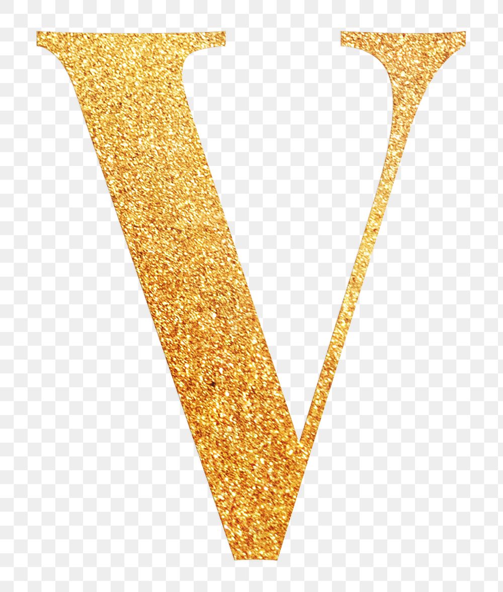 Letter v png gold foil alphabet, transparent background