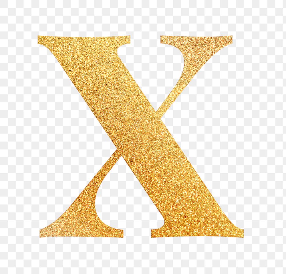 Letter  x png gold foil alphabet, transparent background