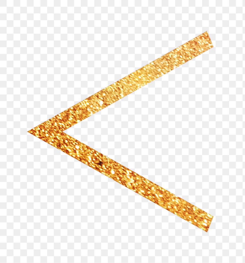 Less than sign png gold foil symbol, transparent background