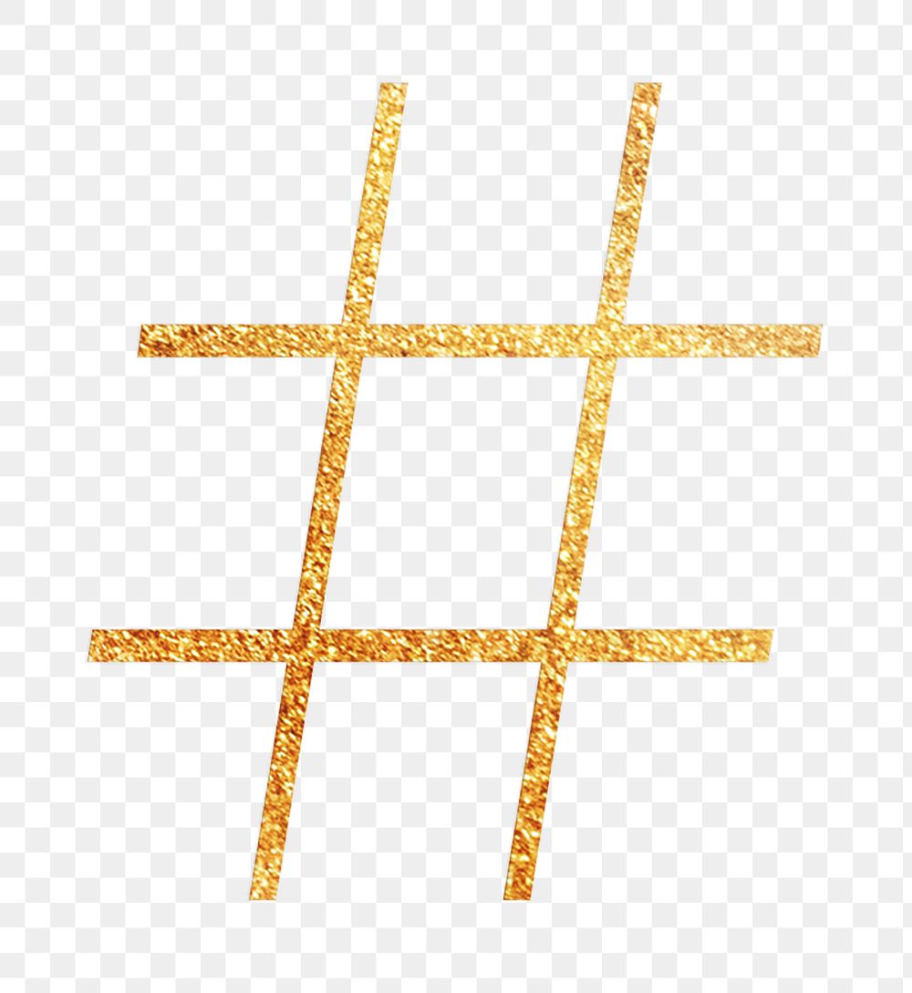 Hashtag sign png gold foil symbol, transparent background