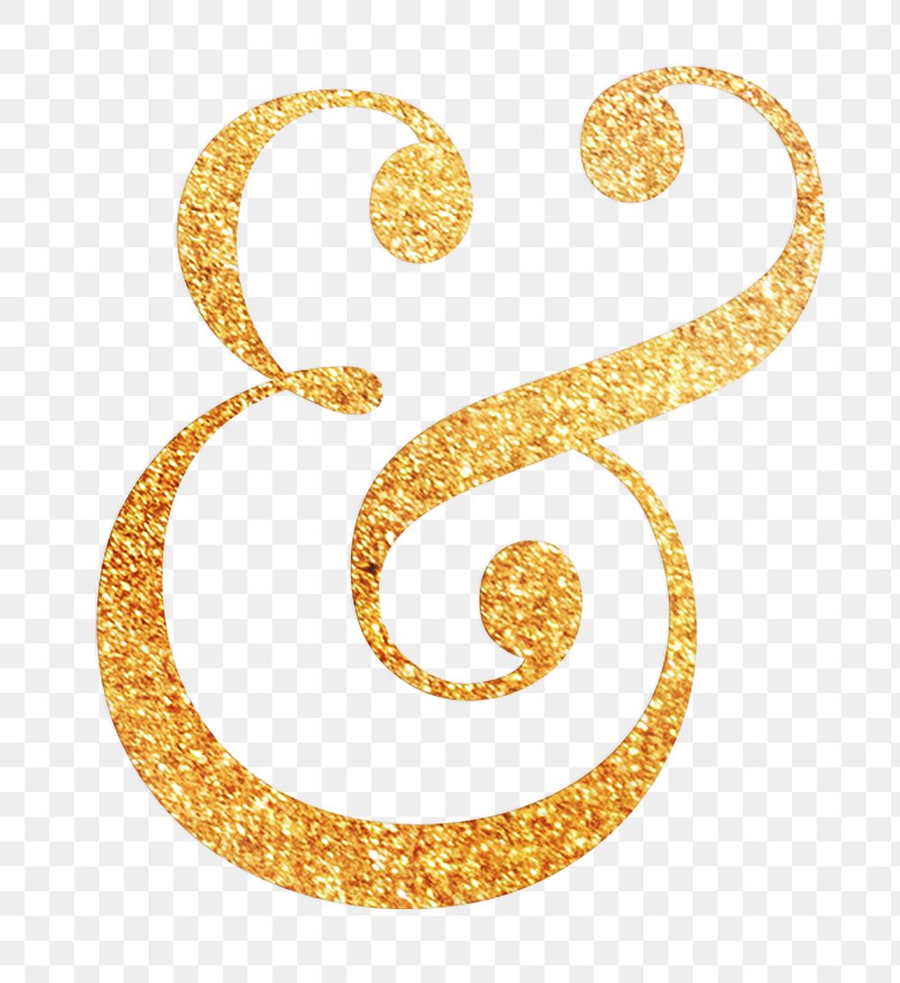 Ampersand sign png gold foil symbol, transparent background