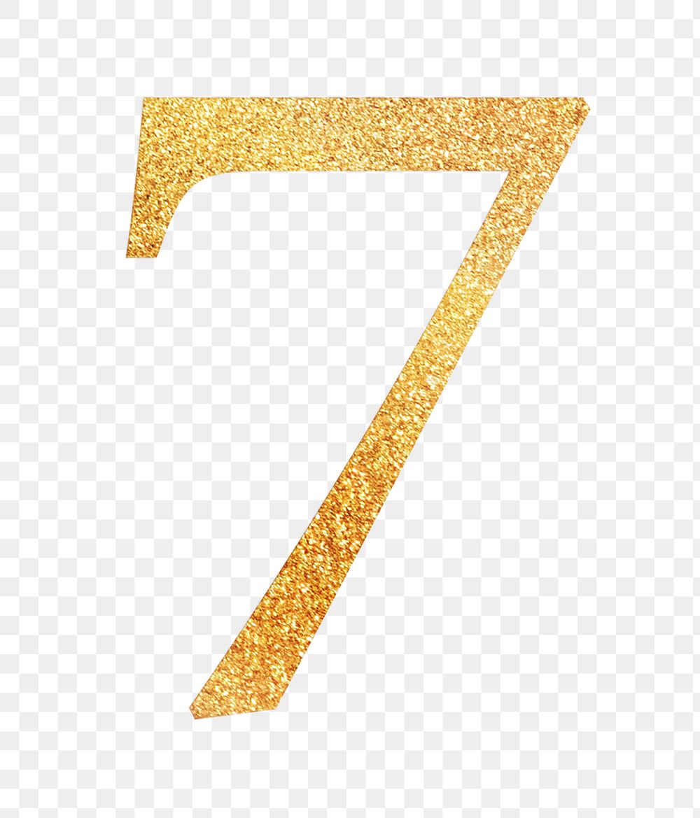 Number 7 png gold foil alphabet, transparent background