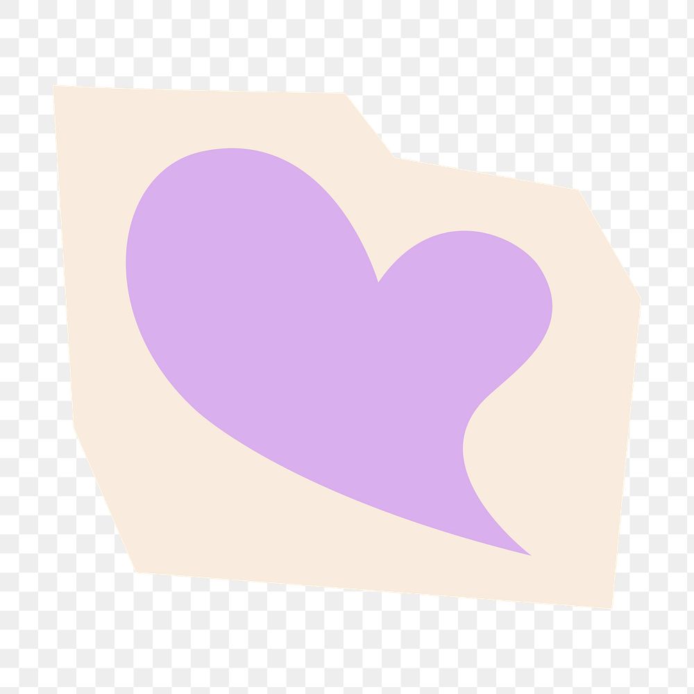 Purple heart png shape in papercut illustration, transparent background