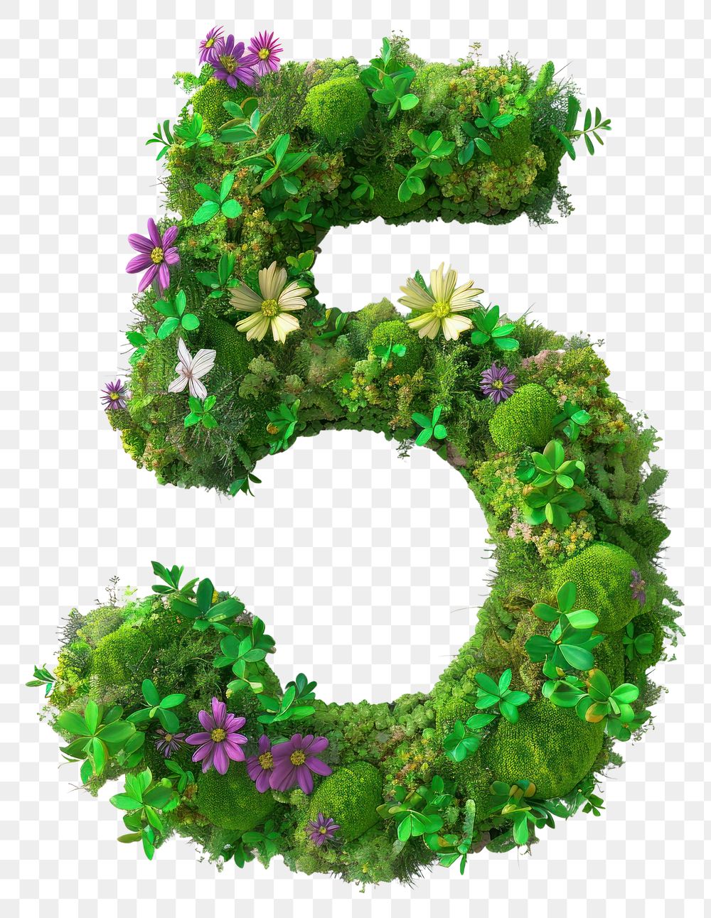 PNG  5 Number flower green graphics.
