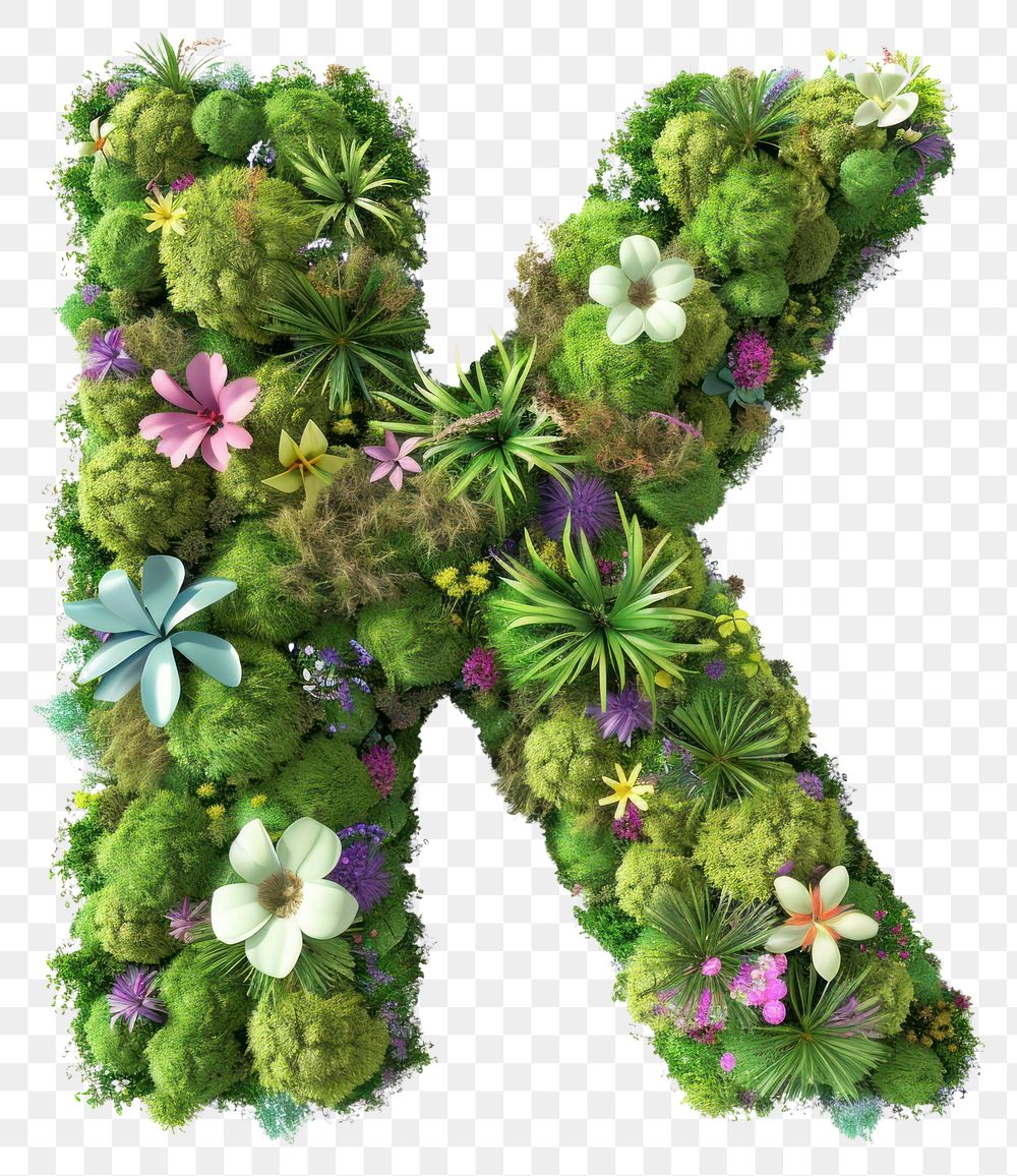 PNG  K letter flower green moss.