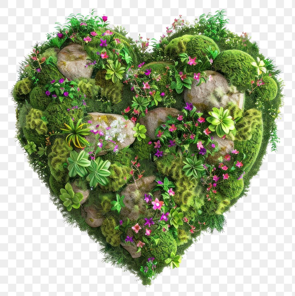 PNG  Heart shape green moss graphics.