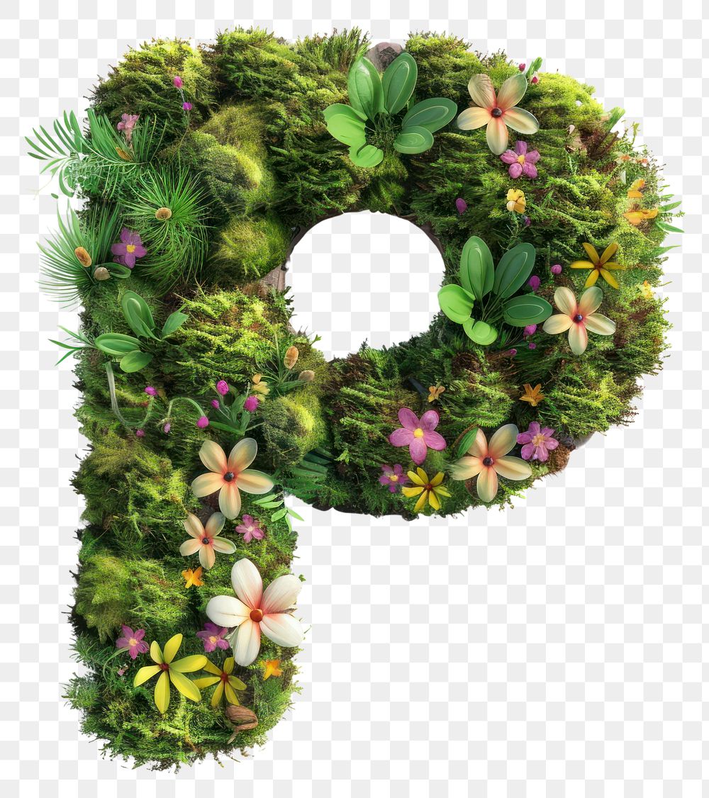 PNG  P letter wreath plant text.
