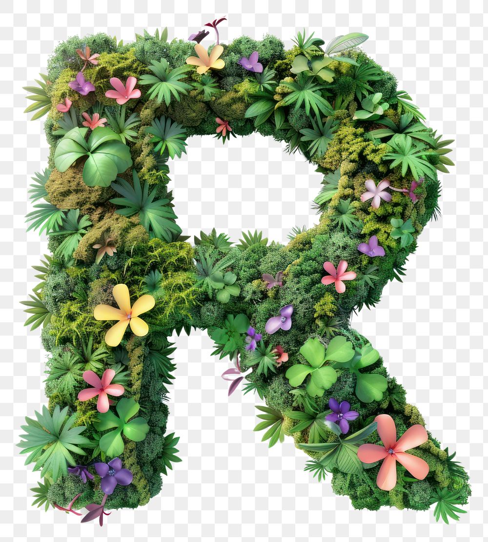 PNG  R letter flower blossom wreath.