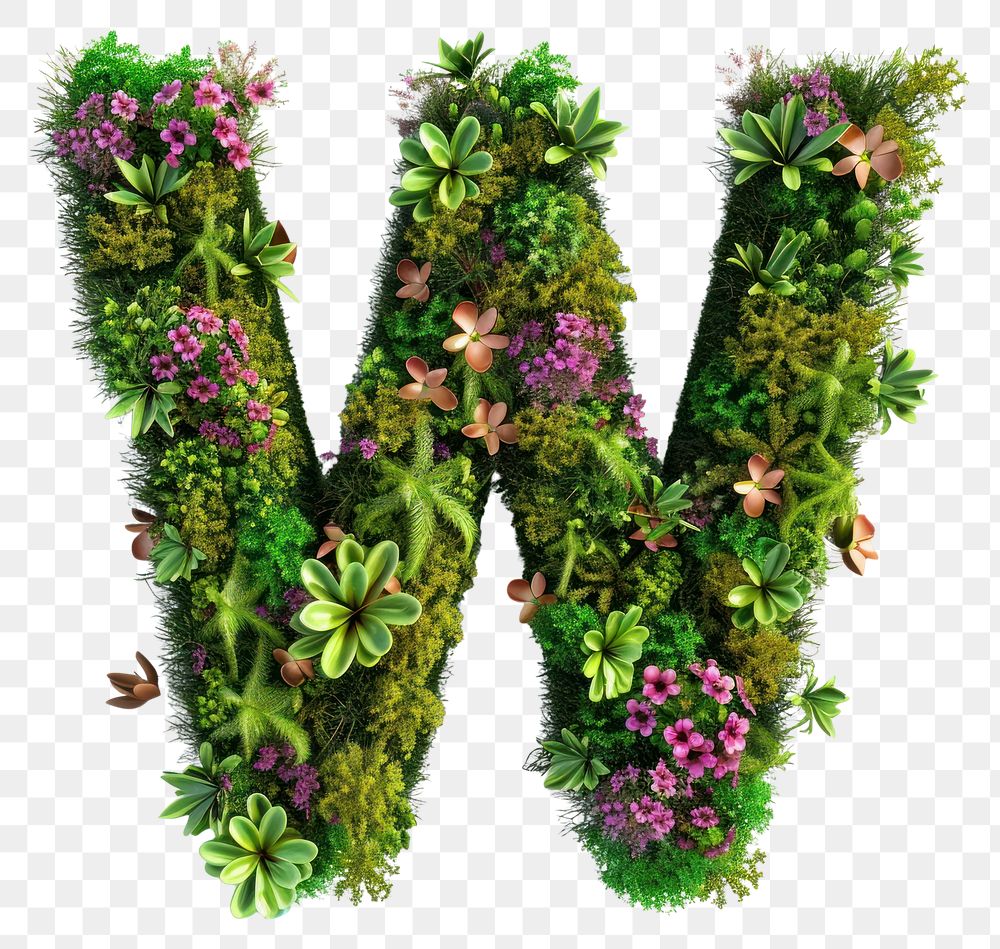 PNG  W letter flower green moss.