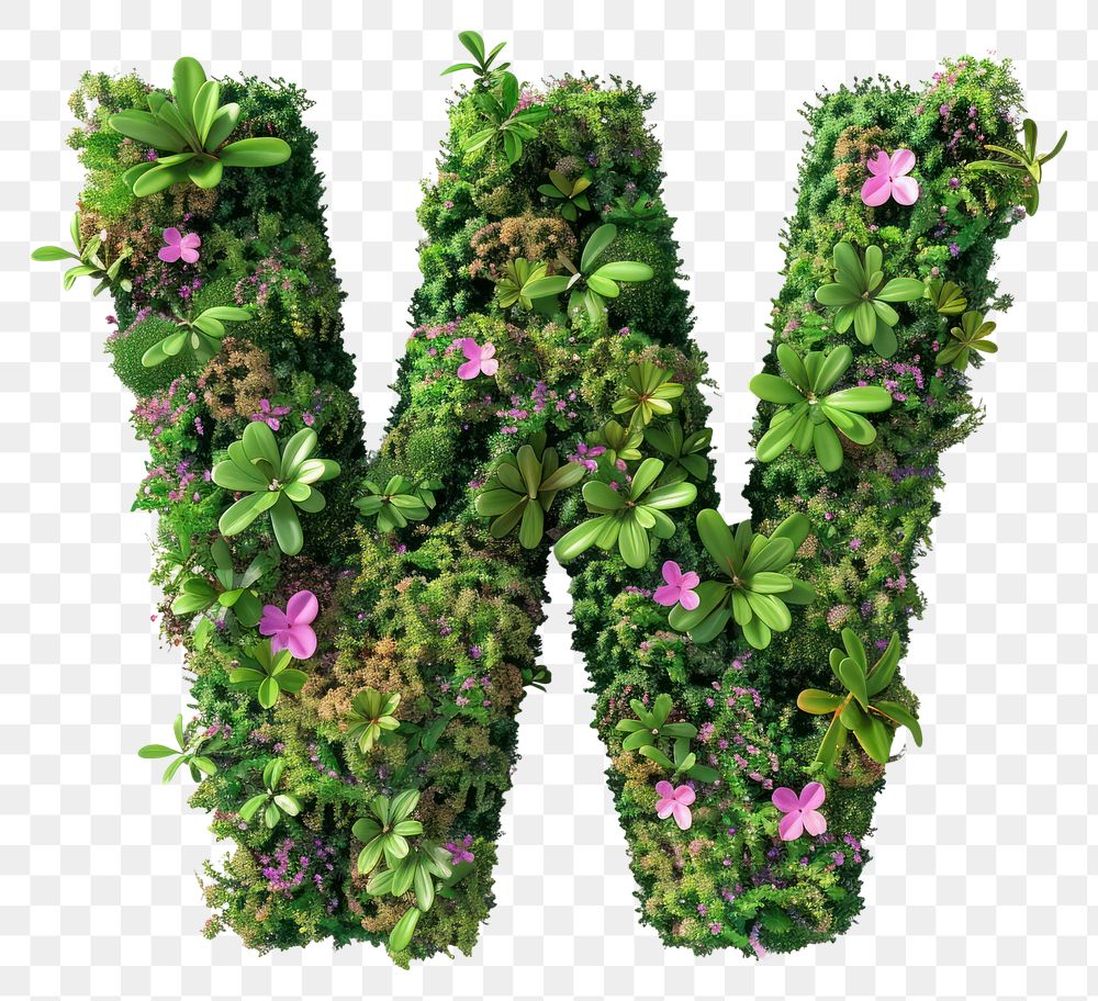 PNG  W letter flower nature green.