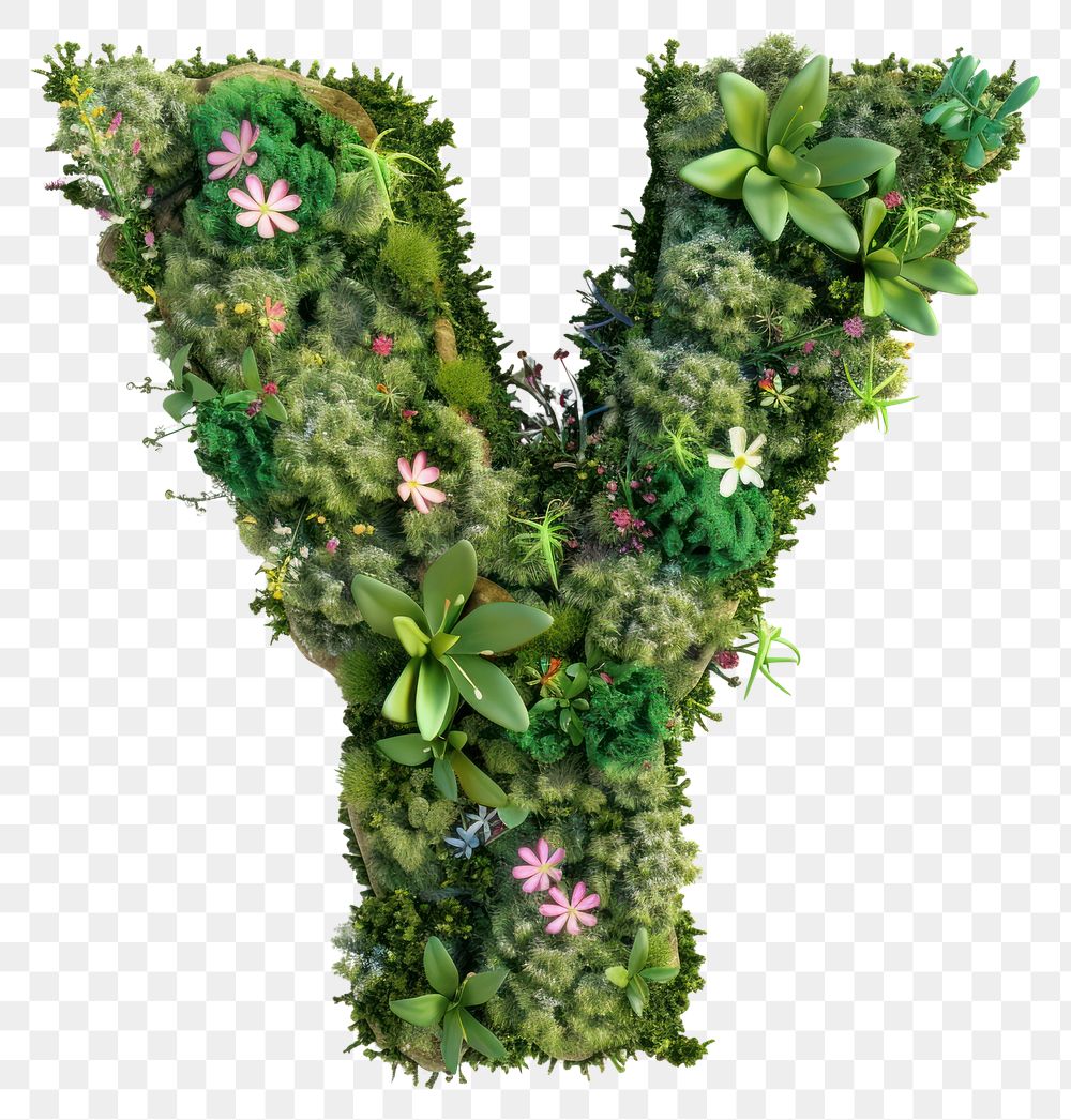 PNG  Y letter flower green moss.