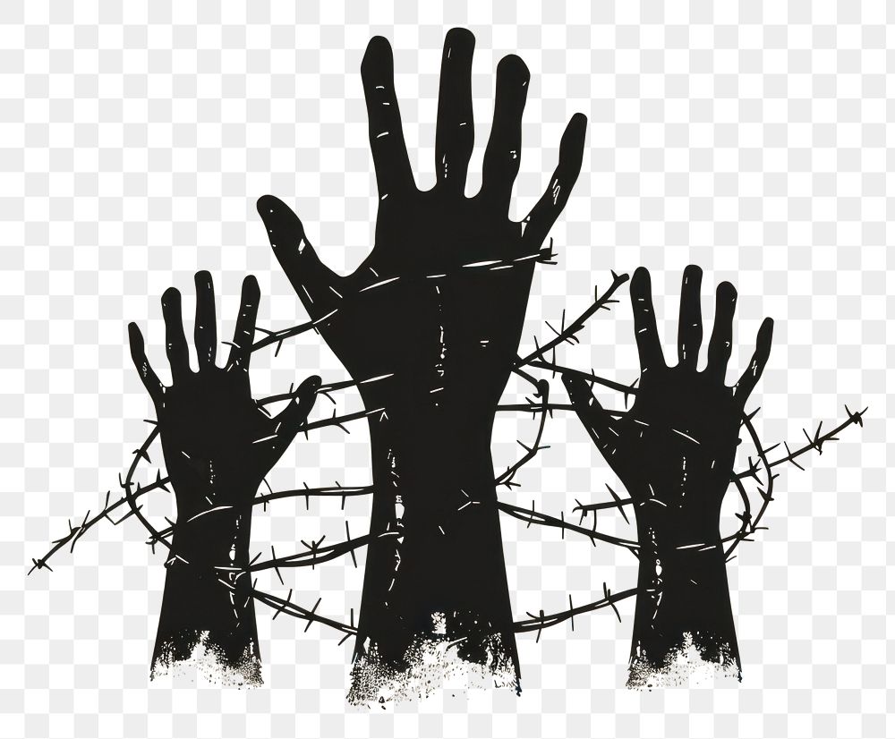PNG Hands have barbed wire silhouette person human.