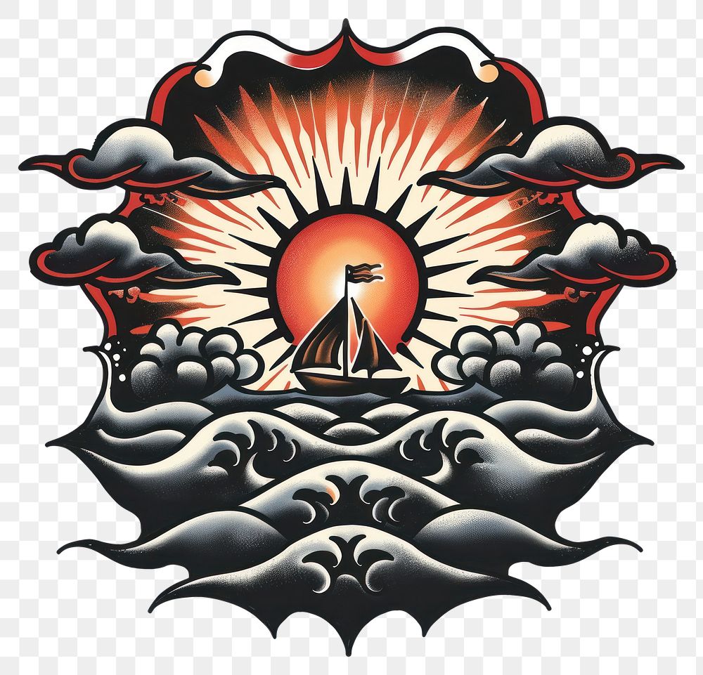 PNG Tattoo illustration of a sunset bonfire symbol emblem.