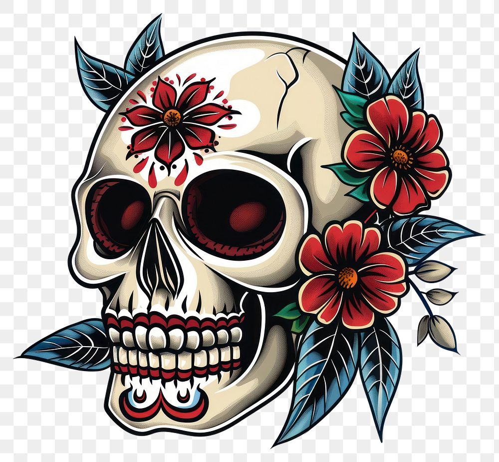 PNG Illustration of a skull illustrated graphics pattern.
