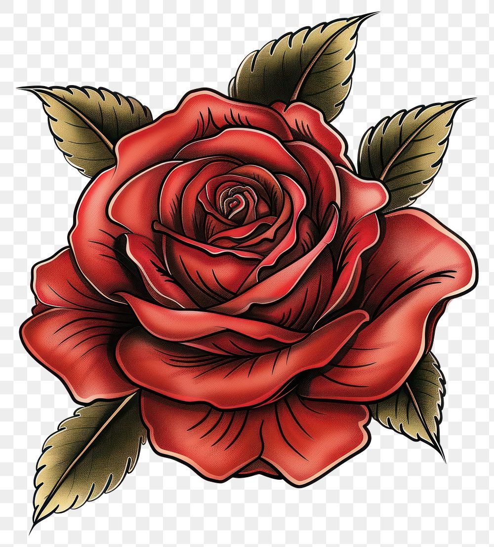 PNG Tattoo illustration of a red rose blossom flower plant