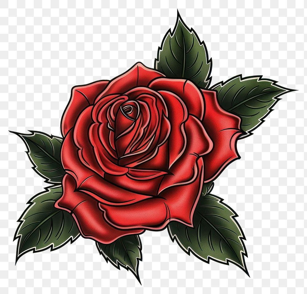 PNG Tattoo illustration of a red rose blossom flower plant
