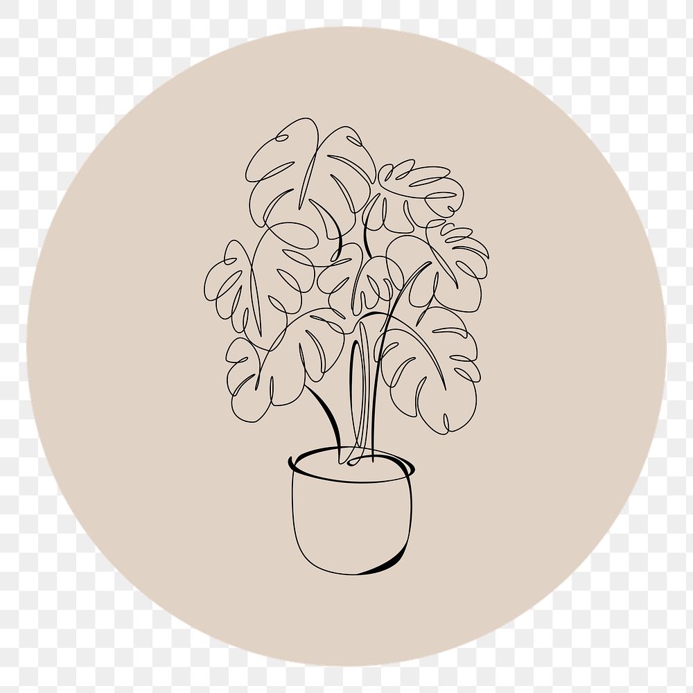 PNG houseplant brown Instagram story highlight cover, line art icon, transparent background
