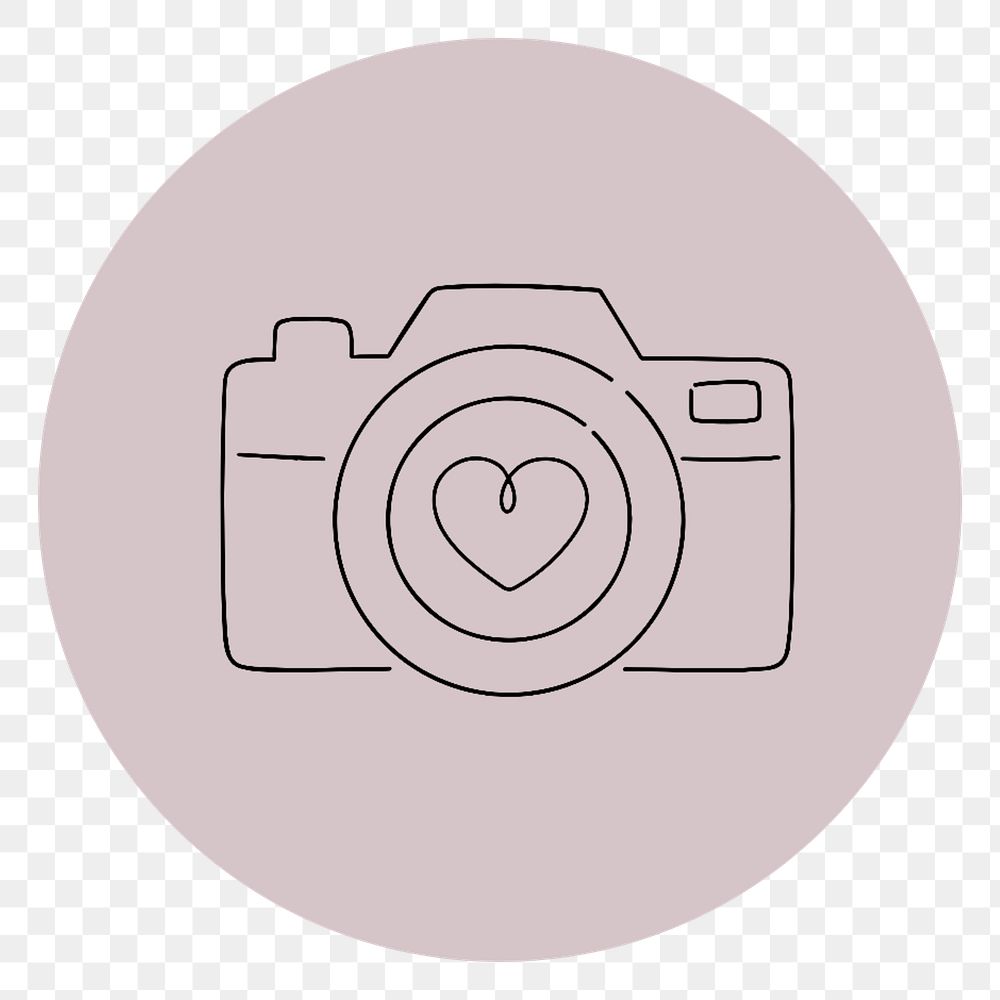 PNG camera pink Instagram story highlight cover, line art icon, transparent background