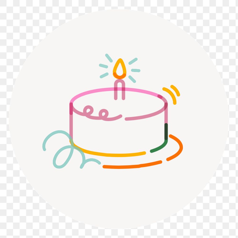 PNG birthday colorful Instagram story highlight cover, line art icon, transparent background