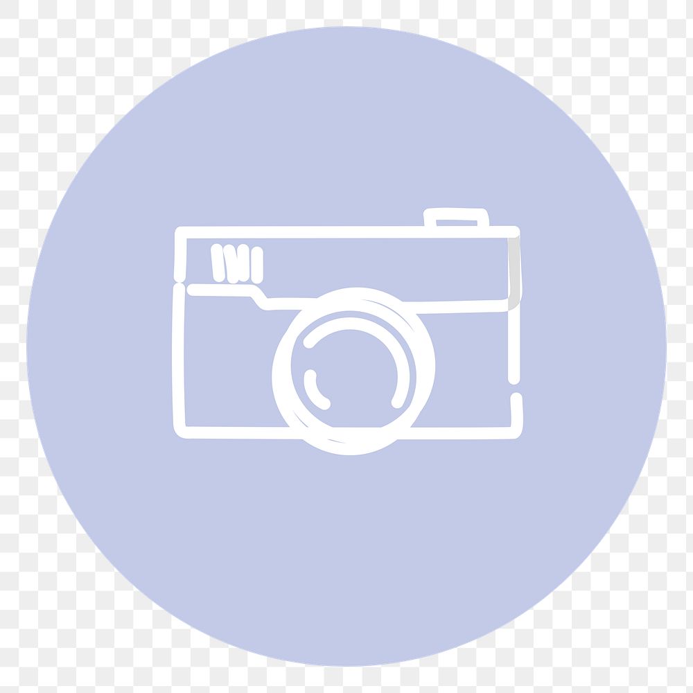 PNG camera doodle Instagram story highlight cover, line art icon, transparent background