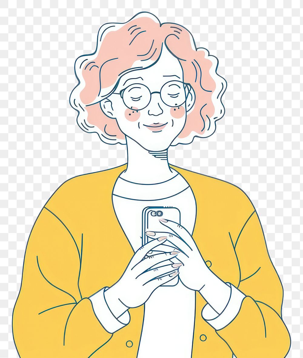 PNG Senior woman holding cellphone flat illustration art illustrated photography.