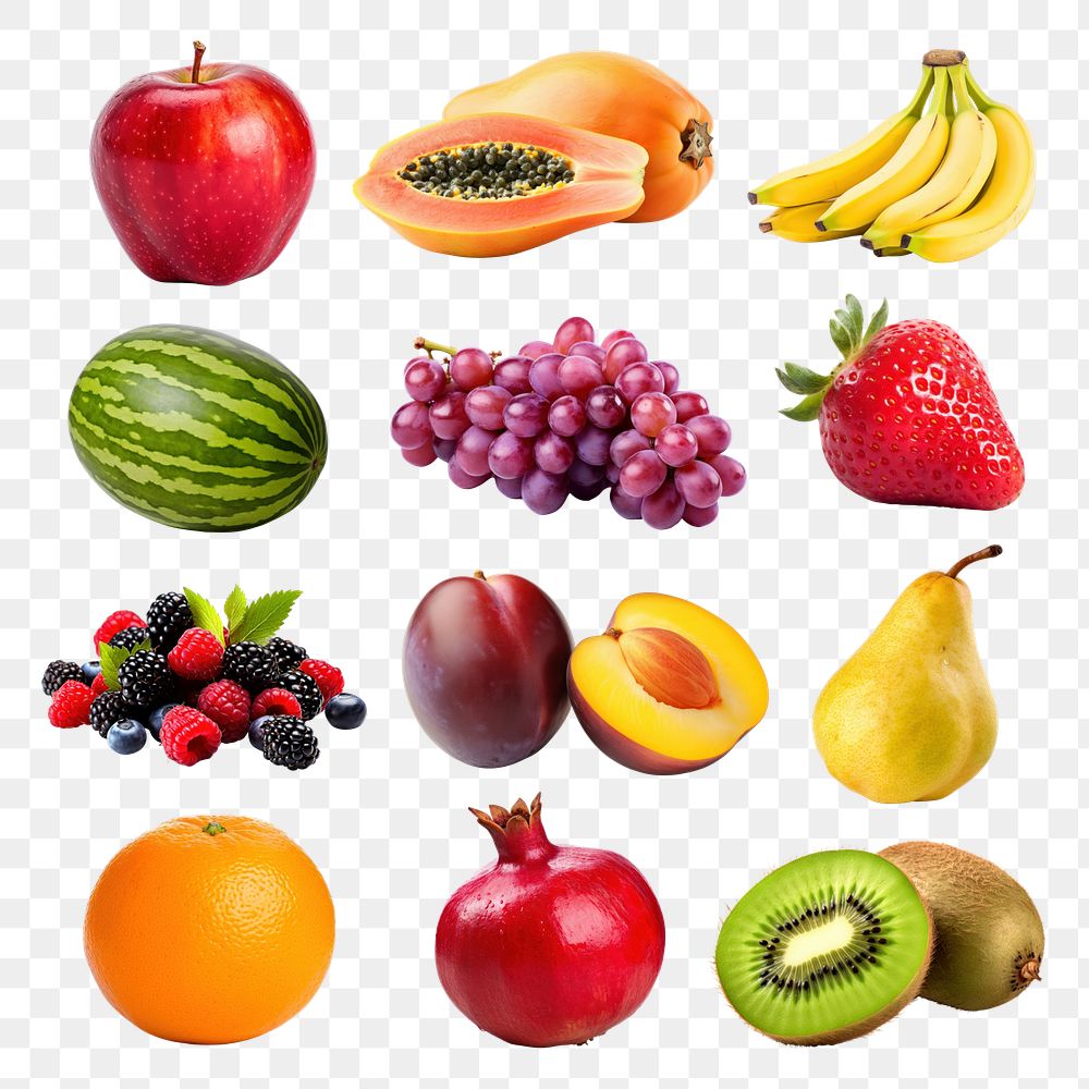 PNG various fruit food element set, transparent background