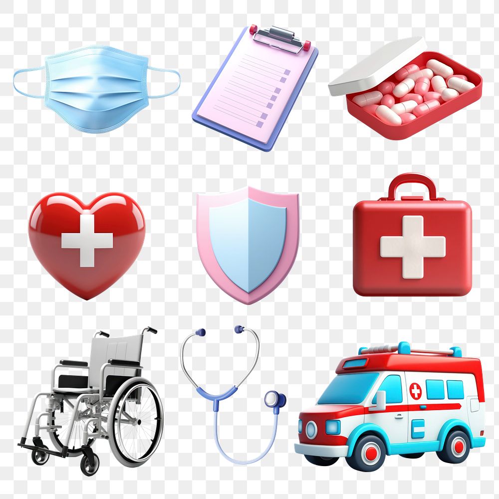 3D medical png element set, transparent background