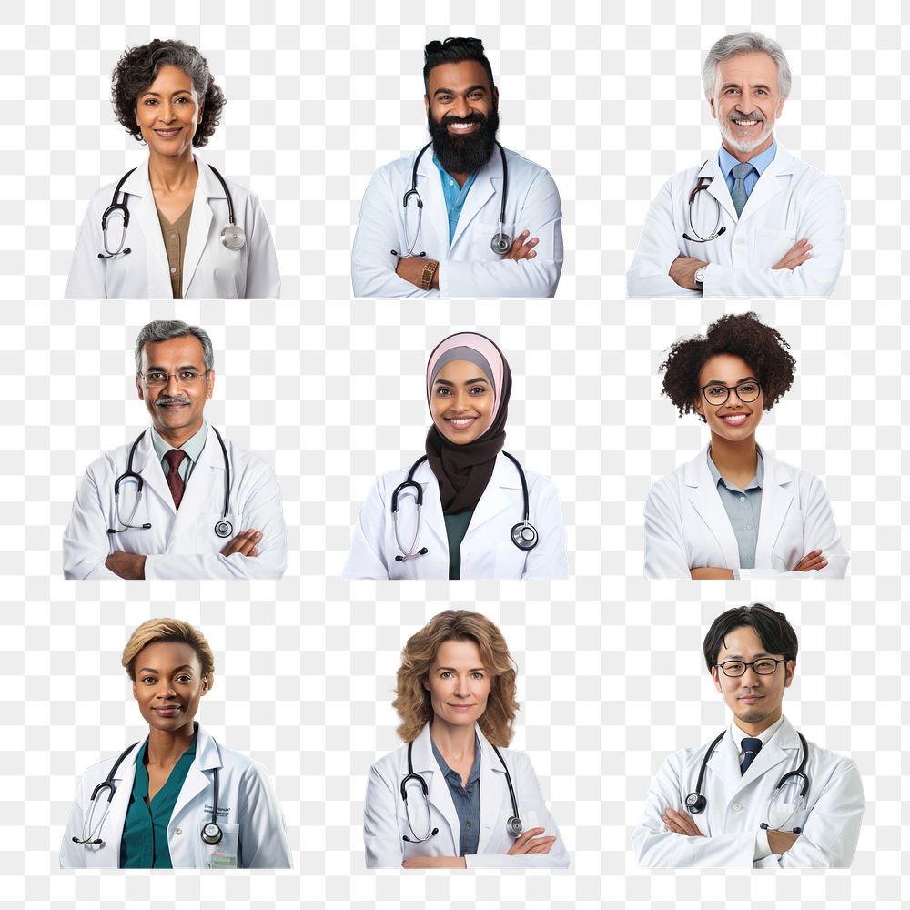 Diverse doctors png cut out set