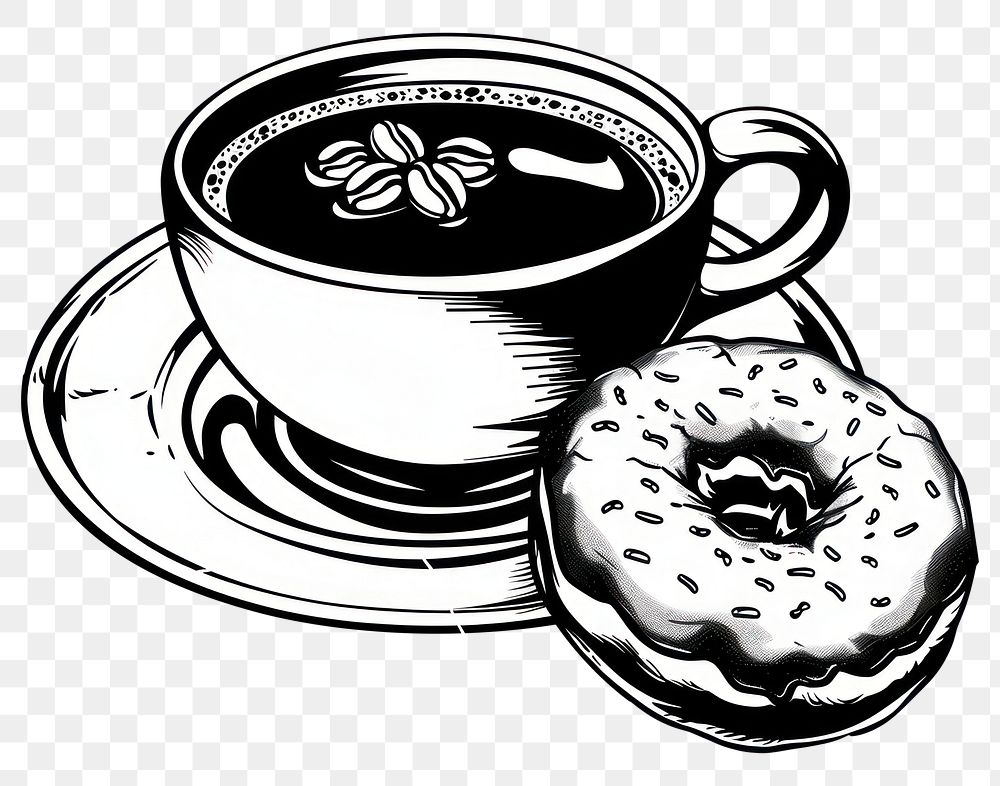 PNG Coffee and donut confectionery beverage saucer.