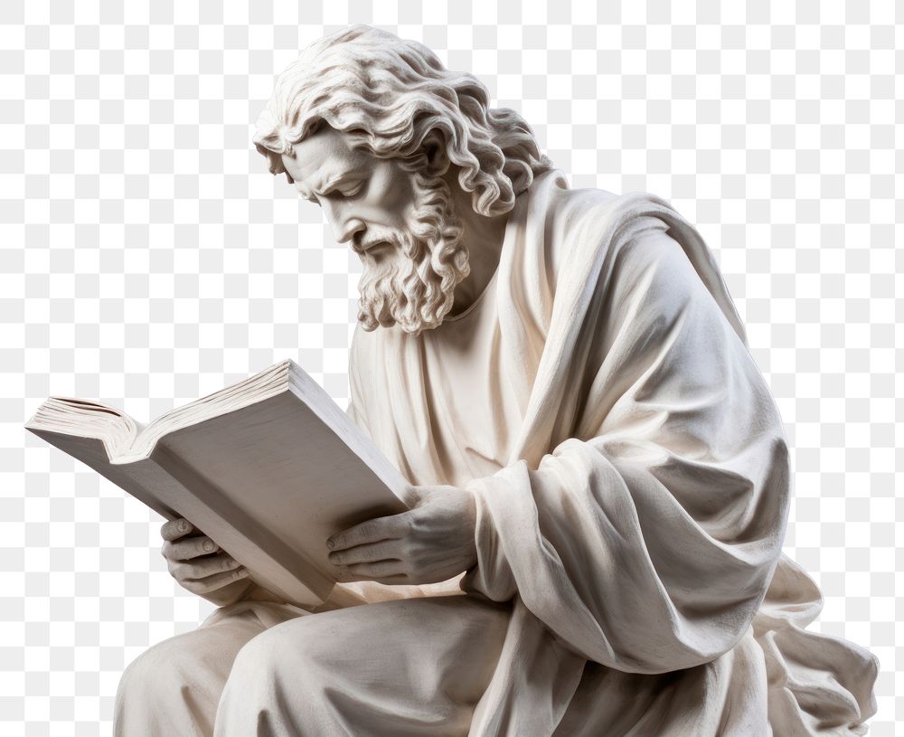PNG Greek sculpture jesus reading a book publication clothing apparel.