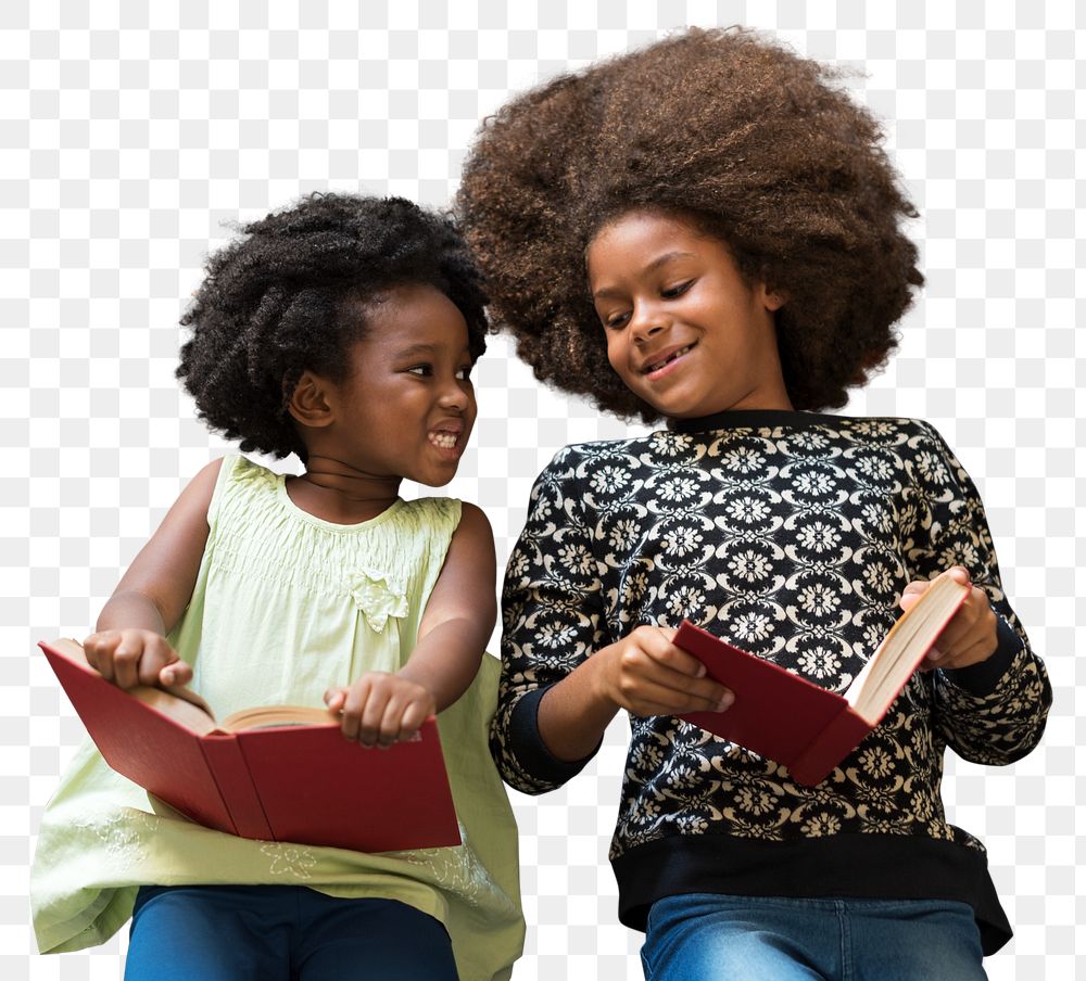 African children png reading books, transparent background