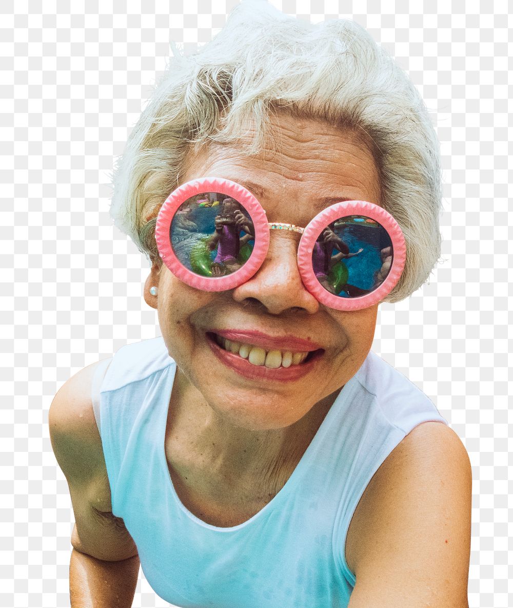 PNG happy Asian senior woman, transparent background
