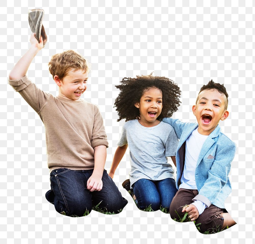 PNG happy diverse kids, transparent background