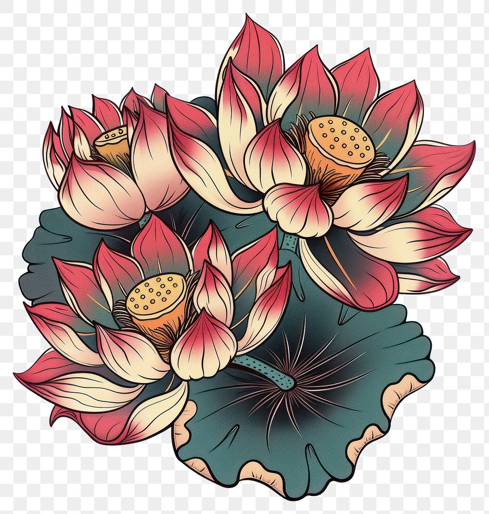 PNG Tattoo illustration of a lotus illustrated graphics blossom.