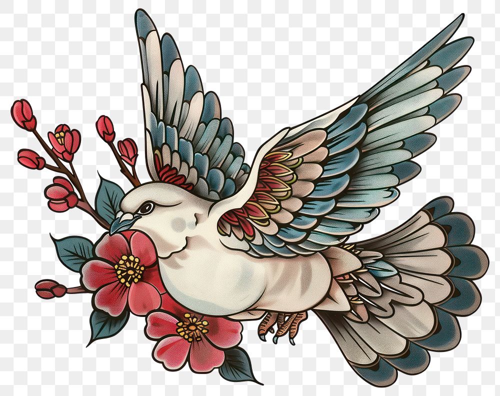 PNG Tattoo illustration of a dove bonfire animal pigeon.