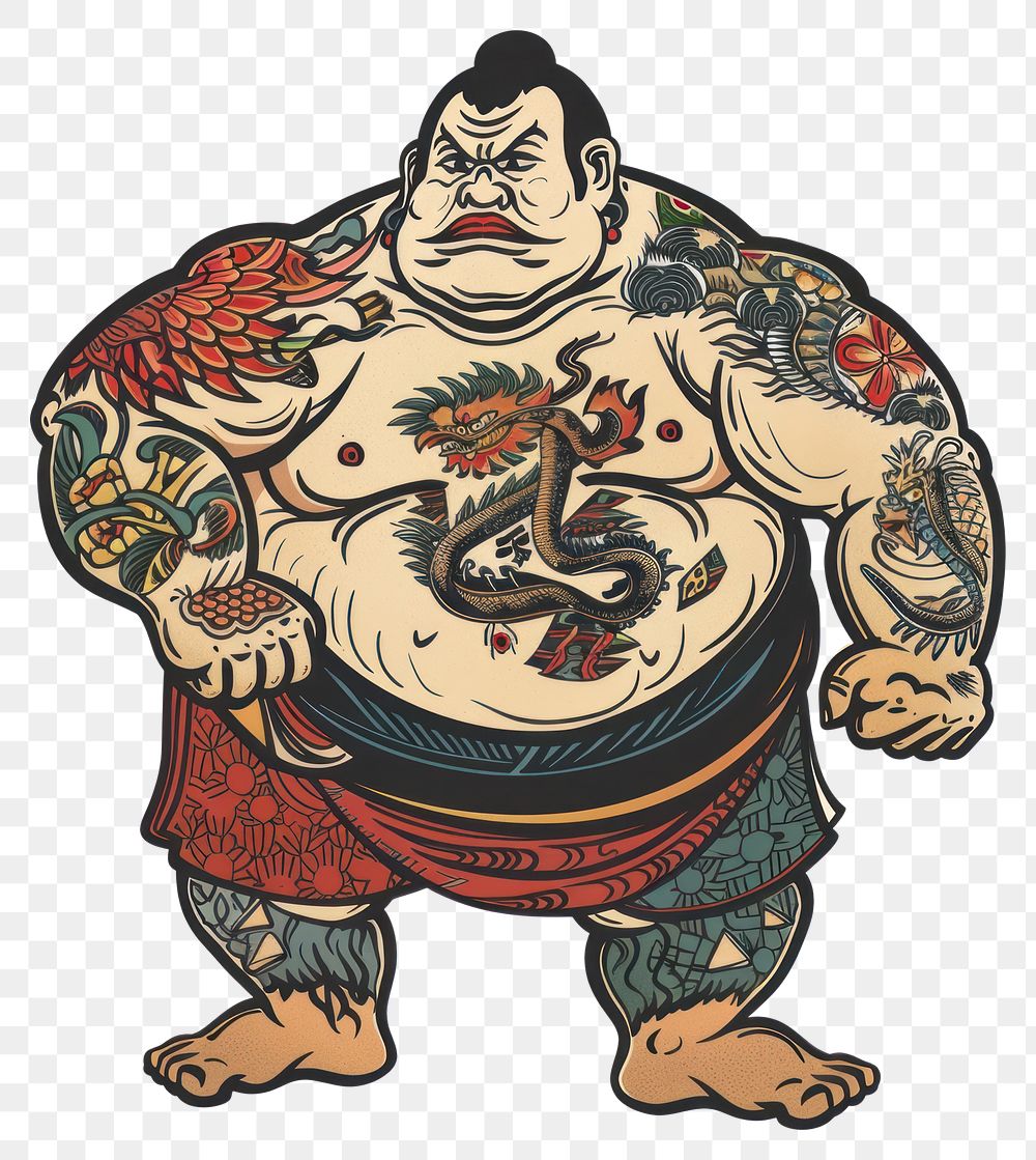 PNG Tattoo illustration of a sumo wrestling person sports.