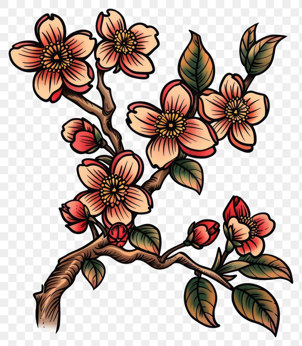 PNG Tattoo illustration of a sakura embroidery graphics dynamite.