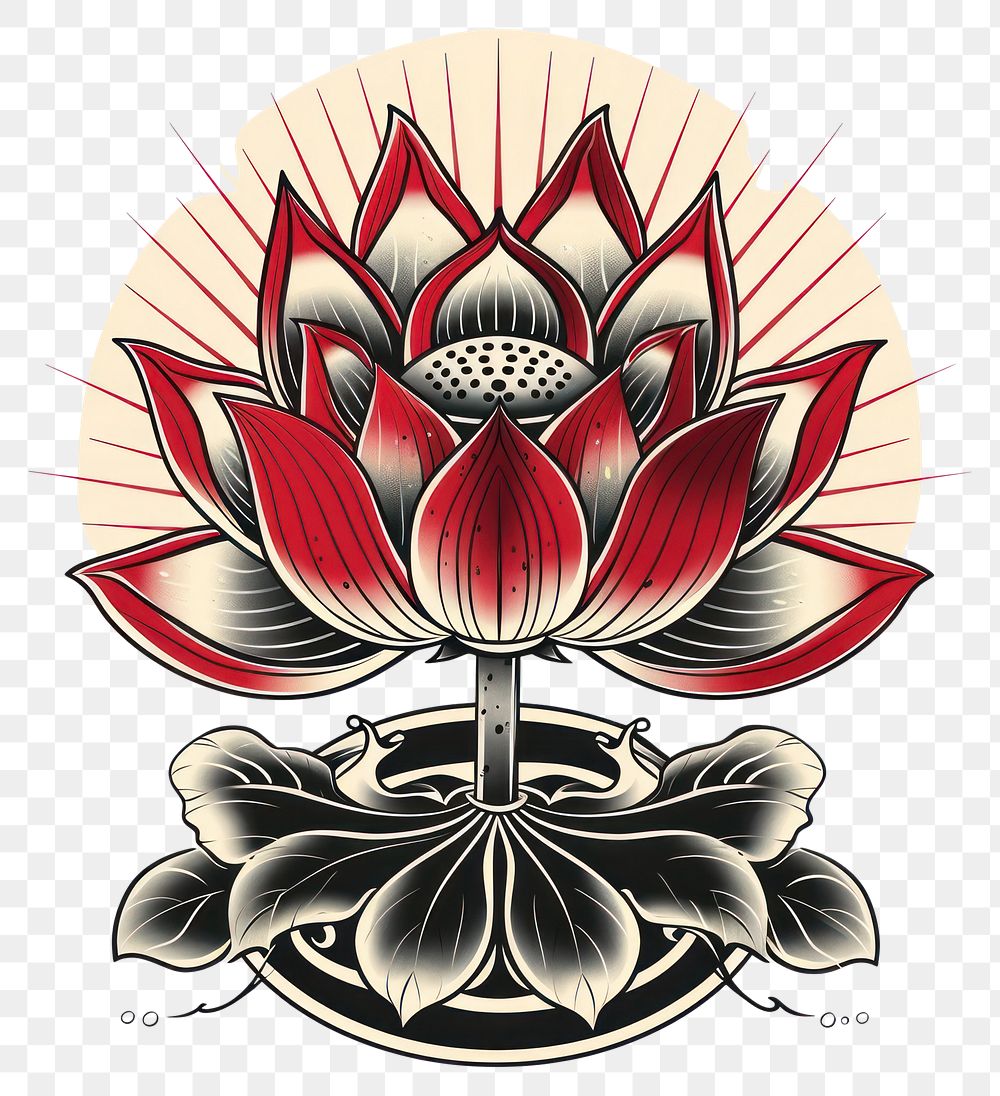 PNG Tattoo illustration of a lotus chandelier graphics blossom.
